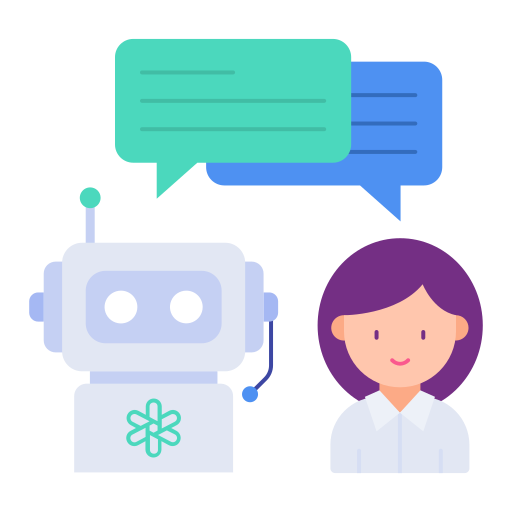 AI chatbot development services illustration featuring customer support automation, virtual assistant technology, live chat solutions, conversational AI, and automated customer engagement